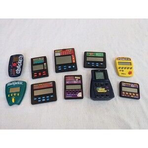 Vtg Lot Of 10 Hand Held Electronic Games Space Invaders, Checkers, Slot, & More